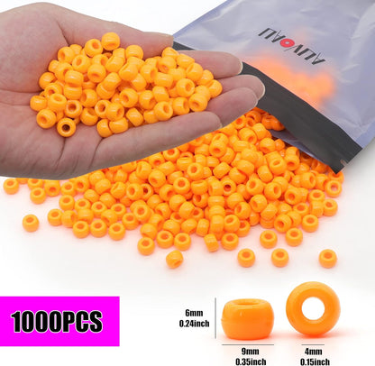 Auvoua 1000Pcs Pony Beads Bracelet 9mm Yellow Plastic Barrel Pony Beads for Necklace,Hair Beads for Braids,Key Chain,Jewelry Making (Yellow)