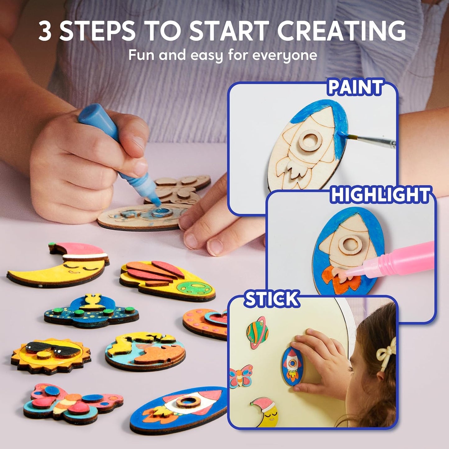 JOYIN 12 Wooden Magnet Creativity Arts & Crafts Painting Kit for Kids, Decorate Your Own Painting Gift for Halloween Crafts, Birthday Parties and Family Crafts, Party Favors for Boys Girls