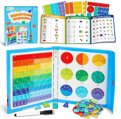 D-FantiX Magnetic Fraction Educational Puzzle, Magnetic Fraction Tiles & Fraction Circles Set, Math Manipulatives for Elementary School, Montessori Fraction Manipulatives Learning Toys for Kids