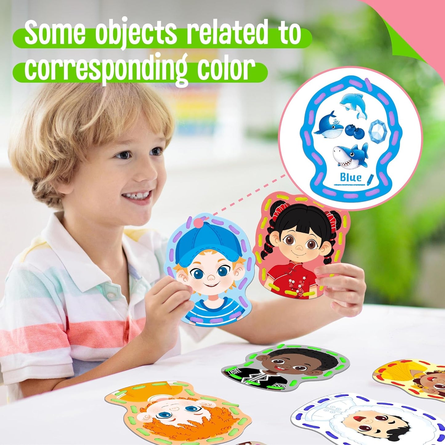 SpriteGru 9 Pieces Kids Lacing Cards, Double Sided Sewing Cards in 9 Vehicle Cards with 9 Colorful Laces, Imagination Development Lacing Toys Games for Children Educational and Learning Activity