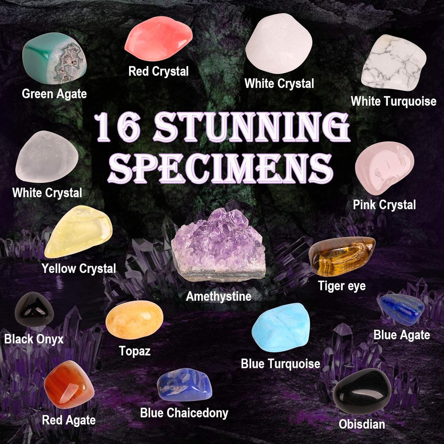 Gemstone Dig Kit, 16 Real Gem Stones and Crystals Excavation Kit, STEM Educational Toys Science Kit for Kids 5-7 8-12, Gem Digging Kit Rock Collection Stocking Stuffers Gifts for Boys Girls
