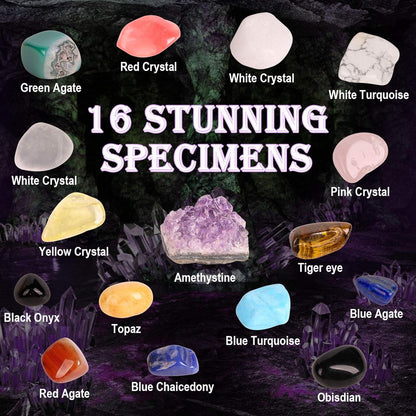 Gemstone Dig Kit, 16 Real Gem Stones and Crystals Excavation Kit, STEM Educational Toys Science Kit for Kids 5-7 8-12, Gem Digging Kit Rock Collection Stocking Stuffers Gifts for Boys Girls