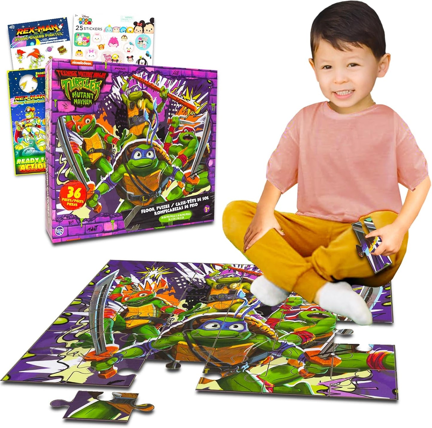 Teenage Mutant Ninja Turtles Floor Puzzle for Kids Set - Bundle with 36 Piece TMNT Floor Puzzle Plus Stickers, More | Teenage Mutant Ninja Turtles Puzzles for Kids Ages 4-8