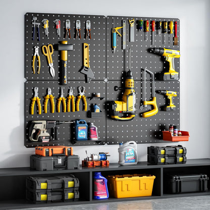 Peg Board, 112PCS Heavy Duty Metal Pegboard with Hooks, 6 Pack Black Peg Board Panels, 60lbs Load Capacity Each, Pegboard Wall Organizer for Garage, Workshop, Kitchen, Craft Rooms