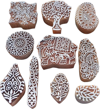 Royal Kraft Assorted Wooden Block Printing Stamps (Set of 10) Bulk01_10