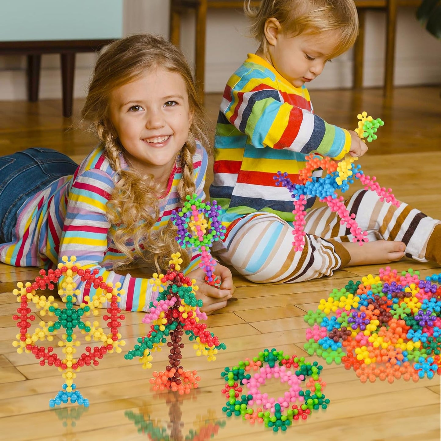 Snowflake Interlocking Building Block Educational Toy 300PCS for Kids Ages 3+, Multi-Color Solid Plastic Early Learning Creativity STEM Toy with Carrying Case Safe Material