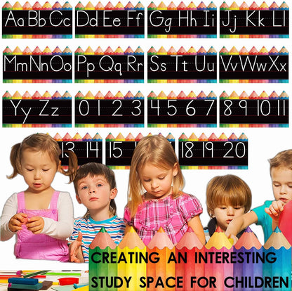 Alphabet for Classroom Wall - 15 PCS Crayon ABC Manuscript Alphabet Line for Classroom Wall Alphabet Bulletin Board Set for Pre School Elementary Classroom Homeschool, Playroom Bedroom Decorations
