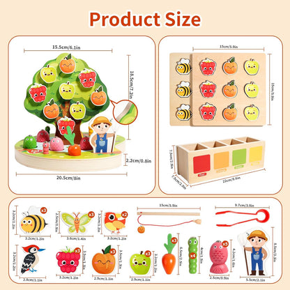 INIFEIDALA Montessori Toys for 3 4 5 Year Olds | Birthday Gifts for Boys & Girls, Wooden Educational Toddler Toys, Shape Sorting, Carrot Harvest & Magnetic Fishing Game – Fine Motor Skills Development