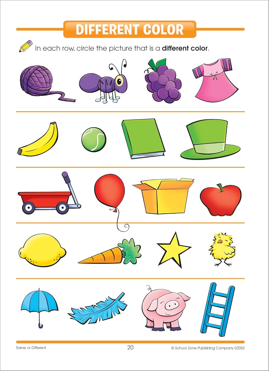 School Zone Same or Different Workbook: 32 Pages, Preschool, Kindergarten, Words, Letters, Colors, Matching, Compare and Contrast, Ages 3 to 5 (Get Ready! Book Series)