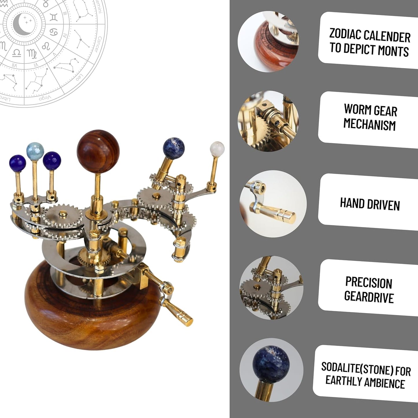 Solar System Model | Educational & Decorative Astronomy Orrery | Premium Brass Mechanical Planetarium (8" Earth & Moon)