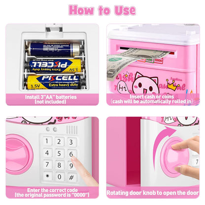 JUNEU Unicorn Piggy Bank for Kids, Gifts for 5 6 7 8 9 10 Year Old Girls, Kids Electronic Piggy Bank, Girls Birthday Gifts, Educational Toys for Girl Boys, Kid Money Saving Box, Mini ATM Coin Bank