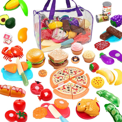 81PCS Cutting Play Food Sets for Kids Kitchen, Fake Food Toys with Storage Bag, Toy Food Set Pretend Food/Fruit/Vegetable Kids Play Kitchen Food Toys Christmas Birthday Gifts Toy for Toddler Children