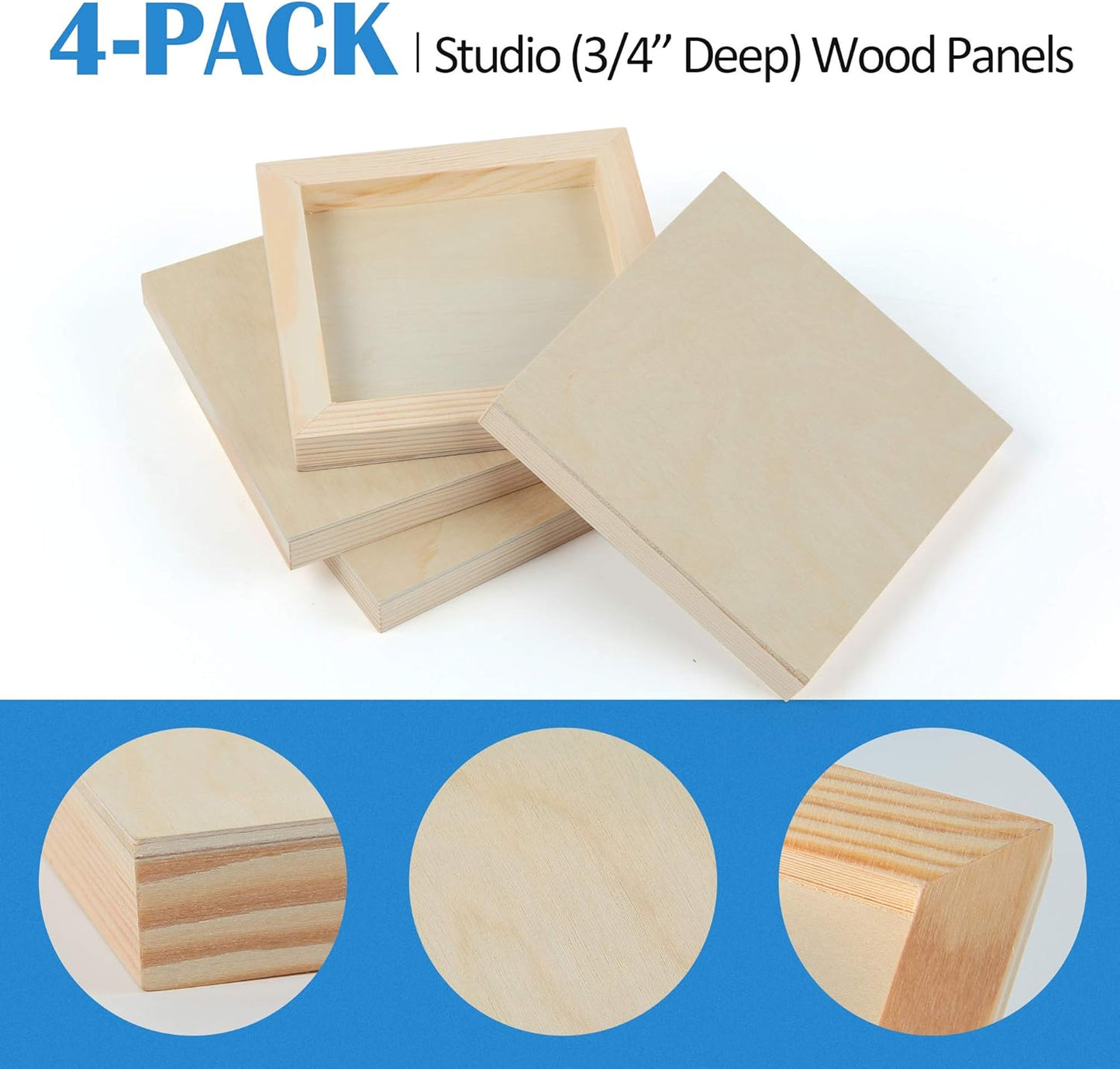 Falling in Art Unfinished Birch Wood Canvas Panels Kit, 4 Pack of 8x10’’ Studio 3/4’’ Deep Cradle Boards for Pouring Art, Crafts, Painting, and More