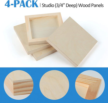 Falling in Art Unfinished Birch Wood Canvas Panels Kit, 4 Pack of 8x10’’ Studio 3/4’’ Deep Cradle Boards for Pouring Art, Crafts, Painting, and More