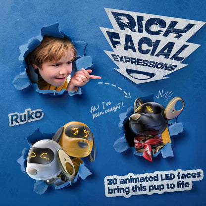 Ruko 18011 Smart Robot Dog, Interactive Puppy with 30 LED Expressions, Programmable Play, 2.4 GHz Remote & Gesture Control, Toy for Kids Age 3+