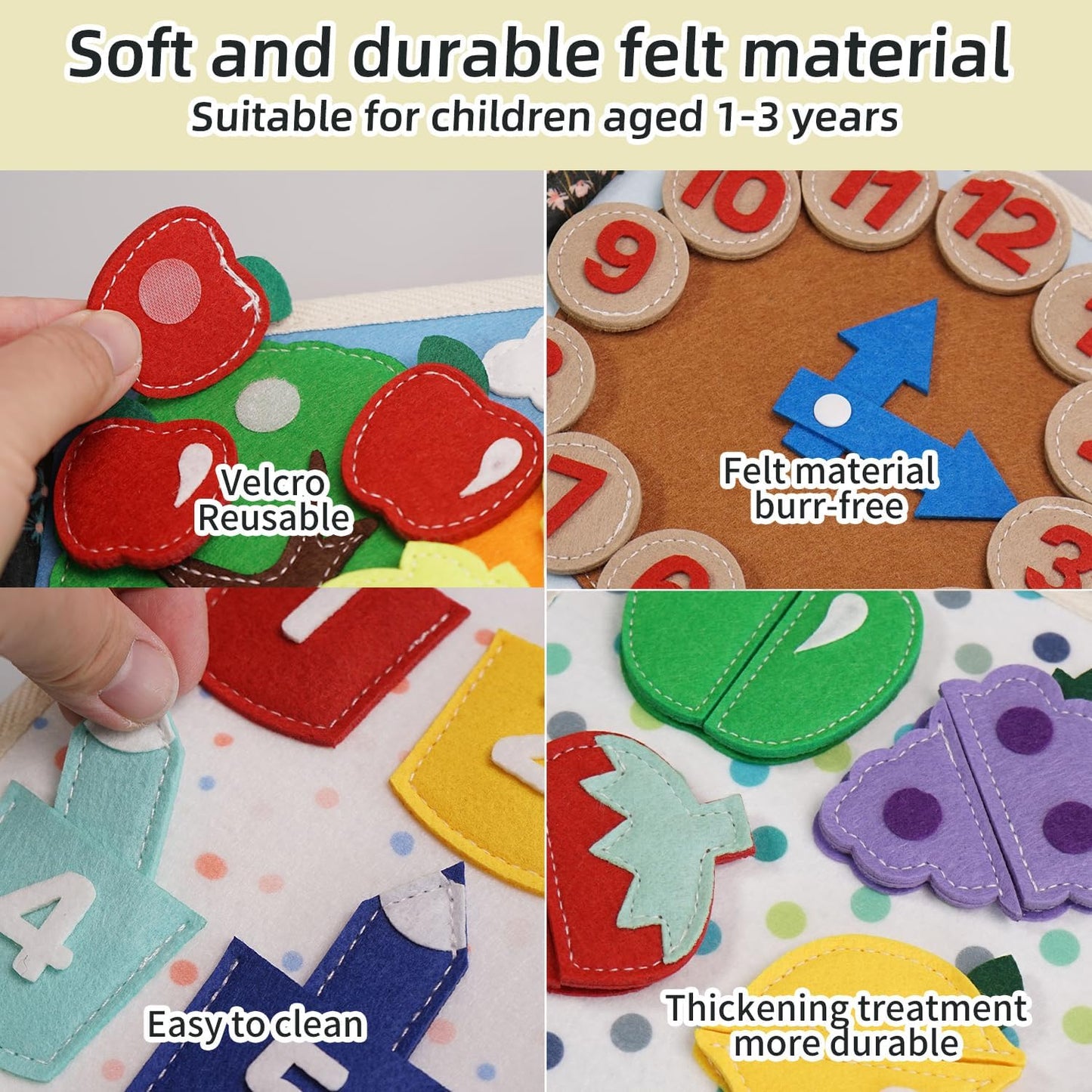 Montessori Busy Book, Suitable for Toddlers Aged 1-3, Felt Sensory Activity Book, Children's Travel Toy, Quiet Book Busy Board, Birthday Gift for Boys and Girls