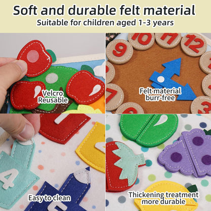 Montessori Busy Book, Suitable for Toddlers Aged 1-3, Felt Sensory Activity Book, Children's Travel Toy, Quiet Book Busy Board, Birthday Gift for Boys and Girls