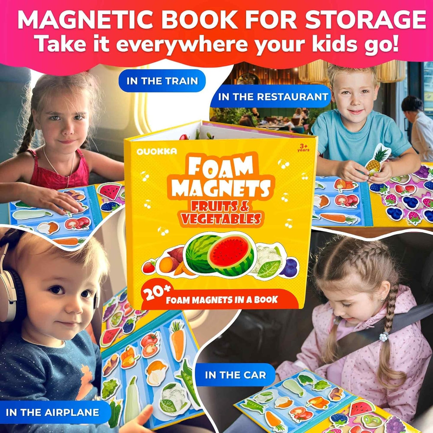 QUOKKA Travel Magnetic Puzzles for Toddlers 1-3 – 20+Pcs Farm Toy Game with Extra-Long Play Book – Fun Travel Game for Kids Ages 3-5 – Strong Magnets for Car Activities – Fun Toddler Puzzle Ages 2-4