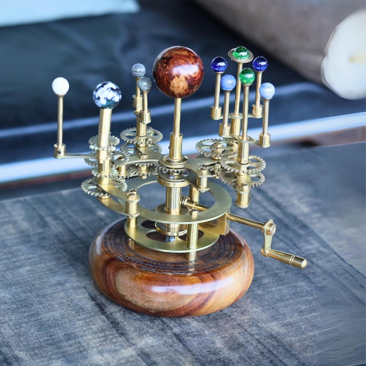 Solar System Model | Educational & Decorative Astronomy Orrery | Premium Brass Mechanical Planetarium (8" Earth & Moon)