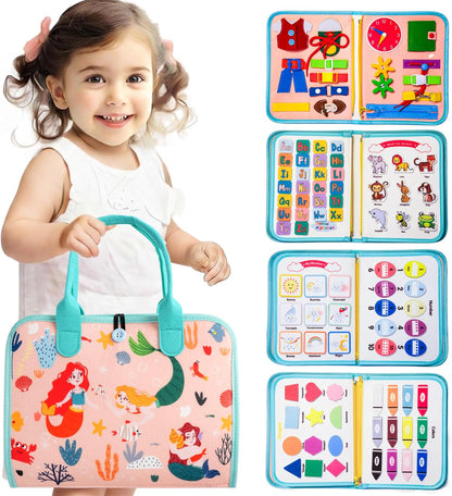 Teefrye Toddler Busy Board Montessori Toys for Toddlers 1-3 Year Old Educational Activity Book Board Sensory Travel Toys Ages 3-5 Preschool Learning Fine Motor Skills Toy Quiet Book Gift for Kids
