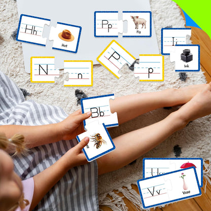 Rhyming Puzzles, 26 Groups Rhyming Word Cards Phonics Matching Game Self-Correcting Puzzle Early Childhood Learning Card for Kindergarten Preschool