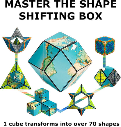 Shashibo Shape Shifting Box - Award-Winning STEM Fidget Toy with Ultra Strong Magnets - Puzzle Cube Transforms Into 100+ Shapes, Perfect Sensory Gift for Kids, Teens, and Adults (Blue Planet)