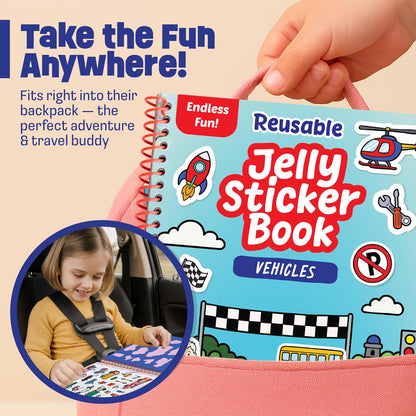 Reusable Jelly Sticker Book - Farm, 7 Scenes - 50 Thick Washable Stickers for Toddlers & Kids: Animals Stickers for Kids, Gift for Ages 3-5 Years Old - Toddler Travel Toys 2-4, Road Trip Activities