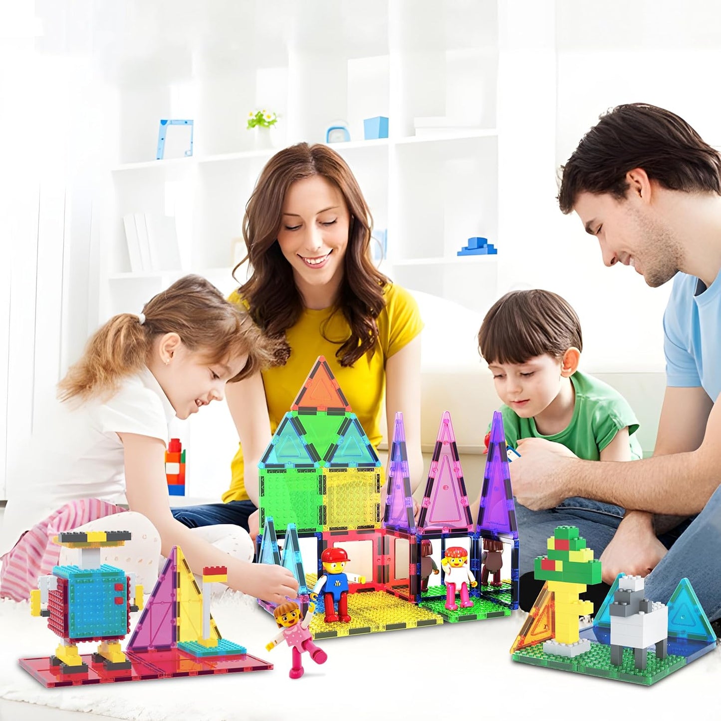 PicassoTiles 333pcs Magnetic Brick Tile and Magnetic Tile Combo Set, Action Figures included, Building Blocks STEM Toys, Educational Montessori Preschool Toddler classroom learning toys, Kids activity