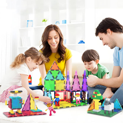 PicassoTiles 333pcs Magnetic Brick Tile and Magnetic Tile Combo Set, Action Figures included, Building Blocks STEM Toys, Educational Montessori Preschool Toddler classroom learning toys, Kids activity