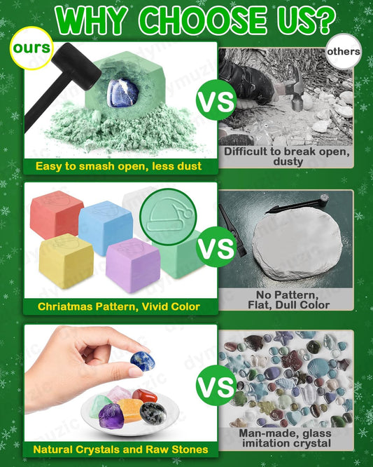 Advent Calendar 2025 Kids, Gemstone Dig Kit Advent Calendar - Dig Up 24 Real Gemstones, Rokcs, and Crystals, Gem Digging Kit, Gift for Girls and Boys,