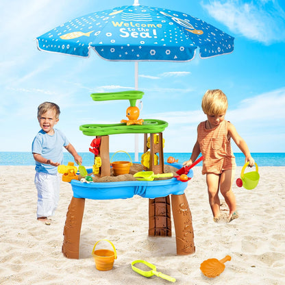 Water Table for Toddlers 3-5 Outdoor Toys for Kids Ages 4-8 3-Tier Kids Sand Water Tables with Fishing Game Set Activity Sensory Table Summer Gift Beach Outside Toys for Toddler Boys