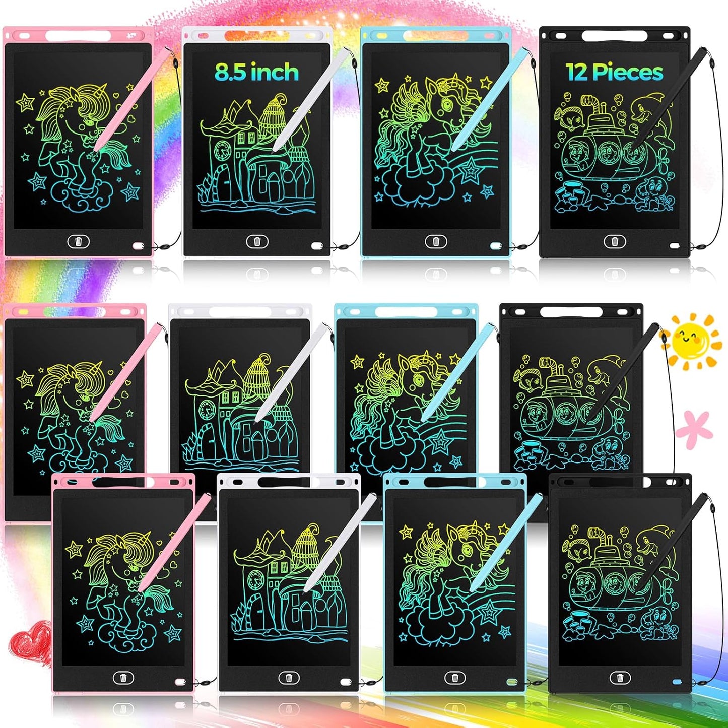 Tinlade 12 Pack LCD Writing Tablets for Kids Party Favors Games, 8.5 Inch Educational Learning Bulk Toys Gifts Erasable Doodle Boards Portable Electronic Drawing Pads for Toddlers 4-8 School Birthday