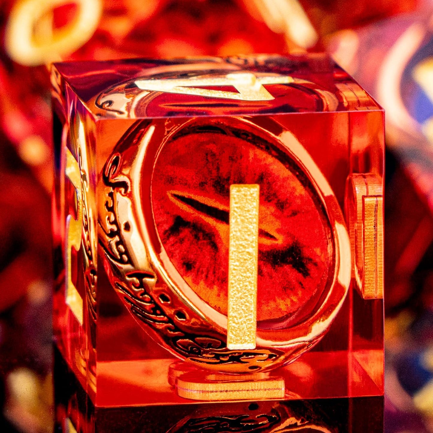 Magic Golden Ring DND Dice Set Sharp Edge Red Resin Dice with Box, for use with Dungeons Dragon RPG D&D Tabletop Games Lord D and D Polyhedral Dice Set