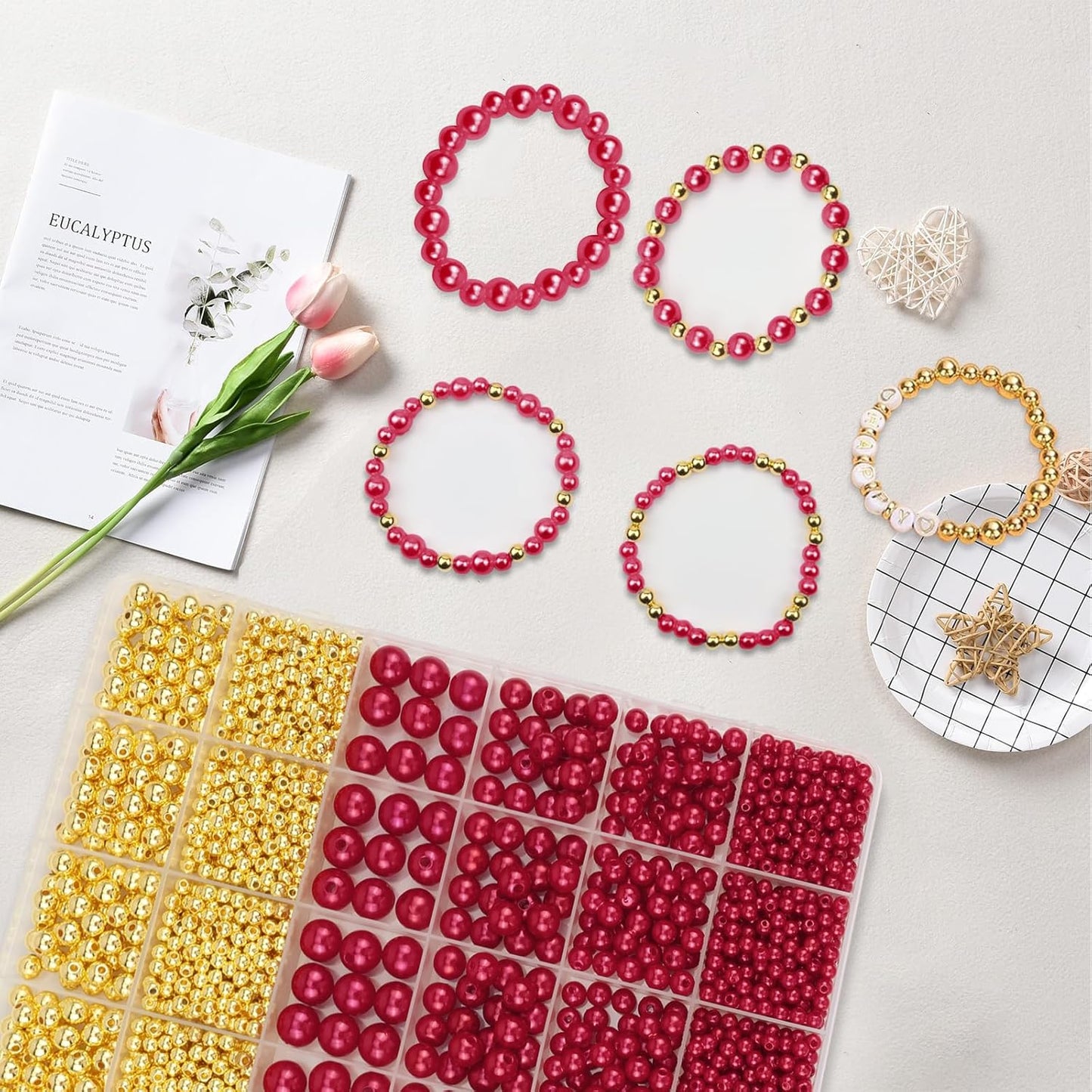 Hpebl 2136PCS Beads for Bracelets Pearl Bracelet Making Kit Friendship Bracelet Kits Bracelet Bead Kits Small Pearl Bead and Gold Beads Beading Kit for Bracelets Jewelry Making Kit
