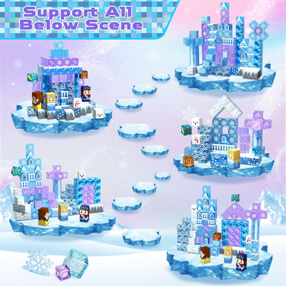 Magnetic Blocks - 100Pcs 0.8in Magnetic Building Block for Kids Ages 4-8, Transparent Magnet Block Blue Princess Castle, Magnet Cubes Tiles Princess Toy for Girl 3 4 5 6 7 8-12 Birthday Gift