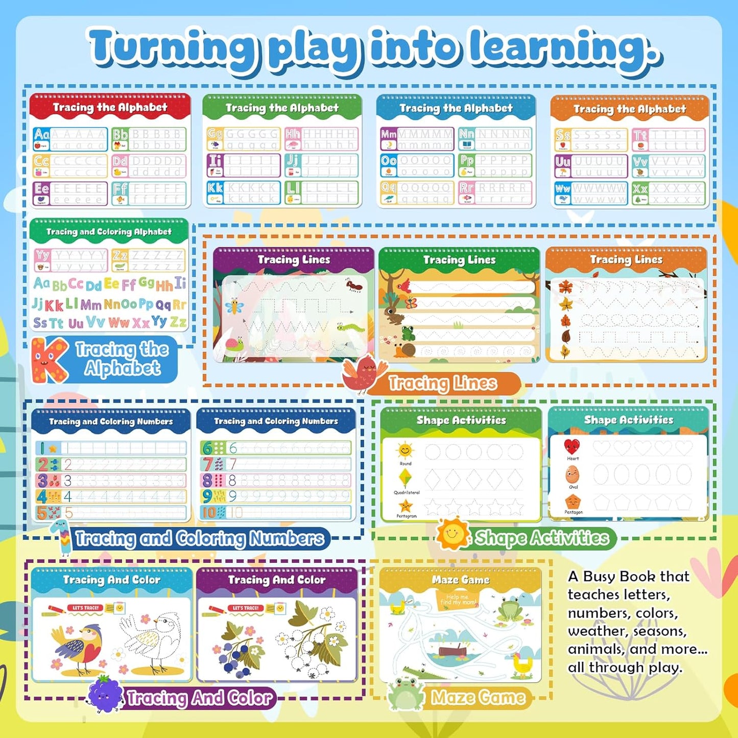 Montessori Busy Book for Toddlers 3-5, Activity Books for Kids, Toddler Busy Book for Preschool and Kindergarten Learning Activities