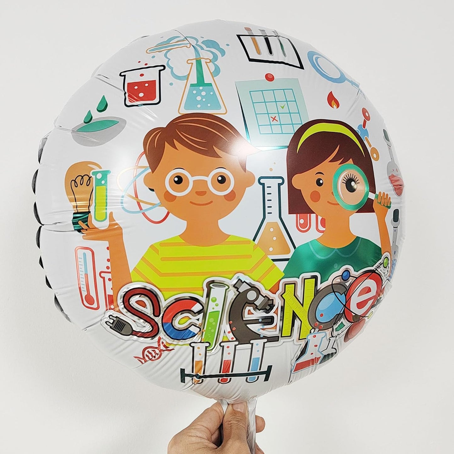 Science Party Decorations for Kids | 4 Pack STEM Foil Balloons with Lab Beaker and Science Icons | Educational Birthday Party Supplies for Classroom and Mad Scientist Theme