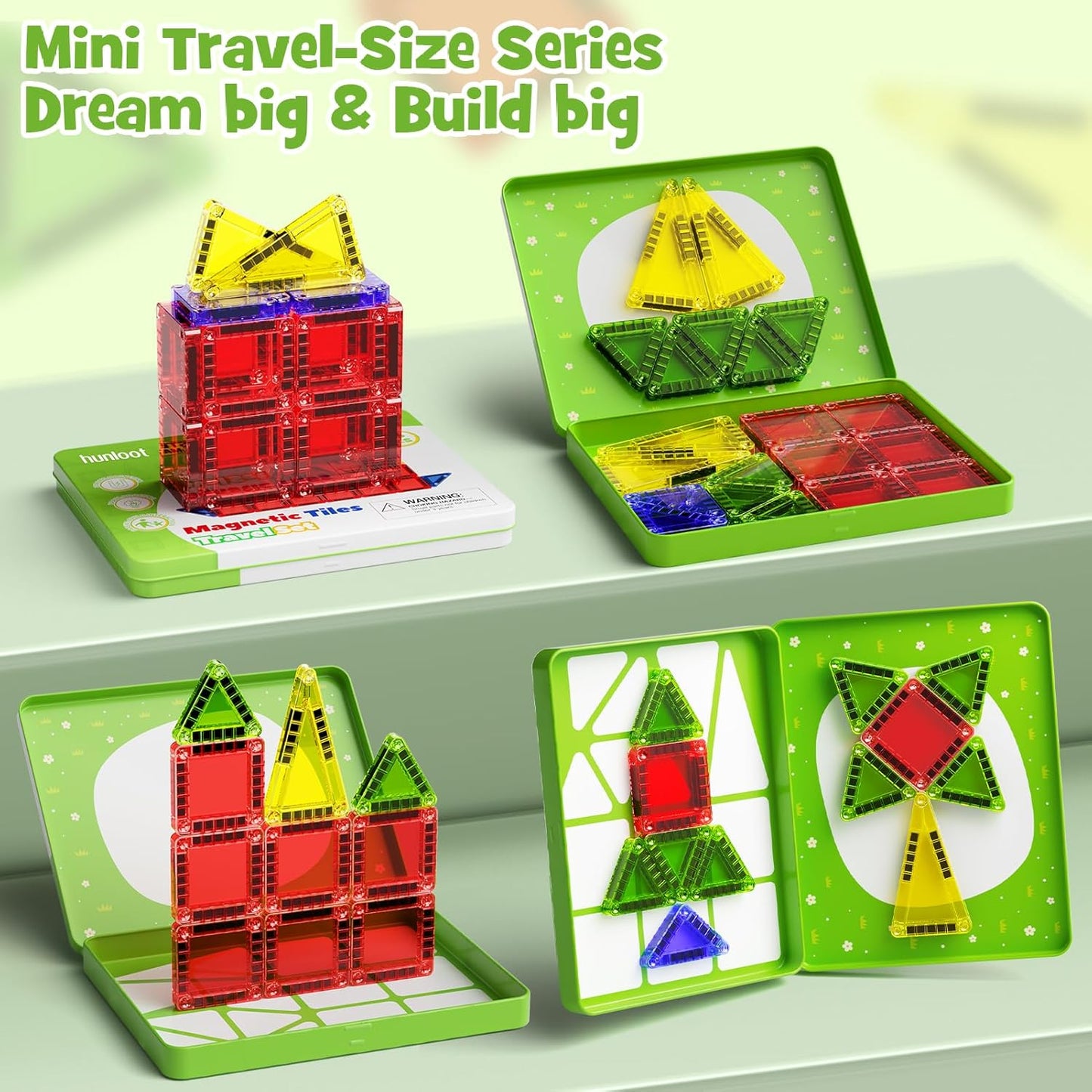 Mini Magnetic Tiles 40PCS Travel Set with Iron Storage Box, Portable STEM Building Blocks for Kids 3-8, Montessori Educational Magnet Toys for Road Trip, Airplane, Car Rides & On-The-Go Play