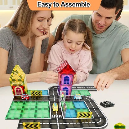 Drofex 42pcs Magnetic Tiles Road, Magnetic Building Blocks City Construction Toys for 3+Year Old Boys Girls, Kids Montessori Toys for Toddler, STEM Learning Gifts