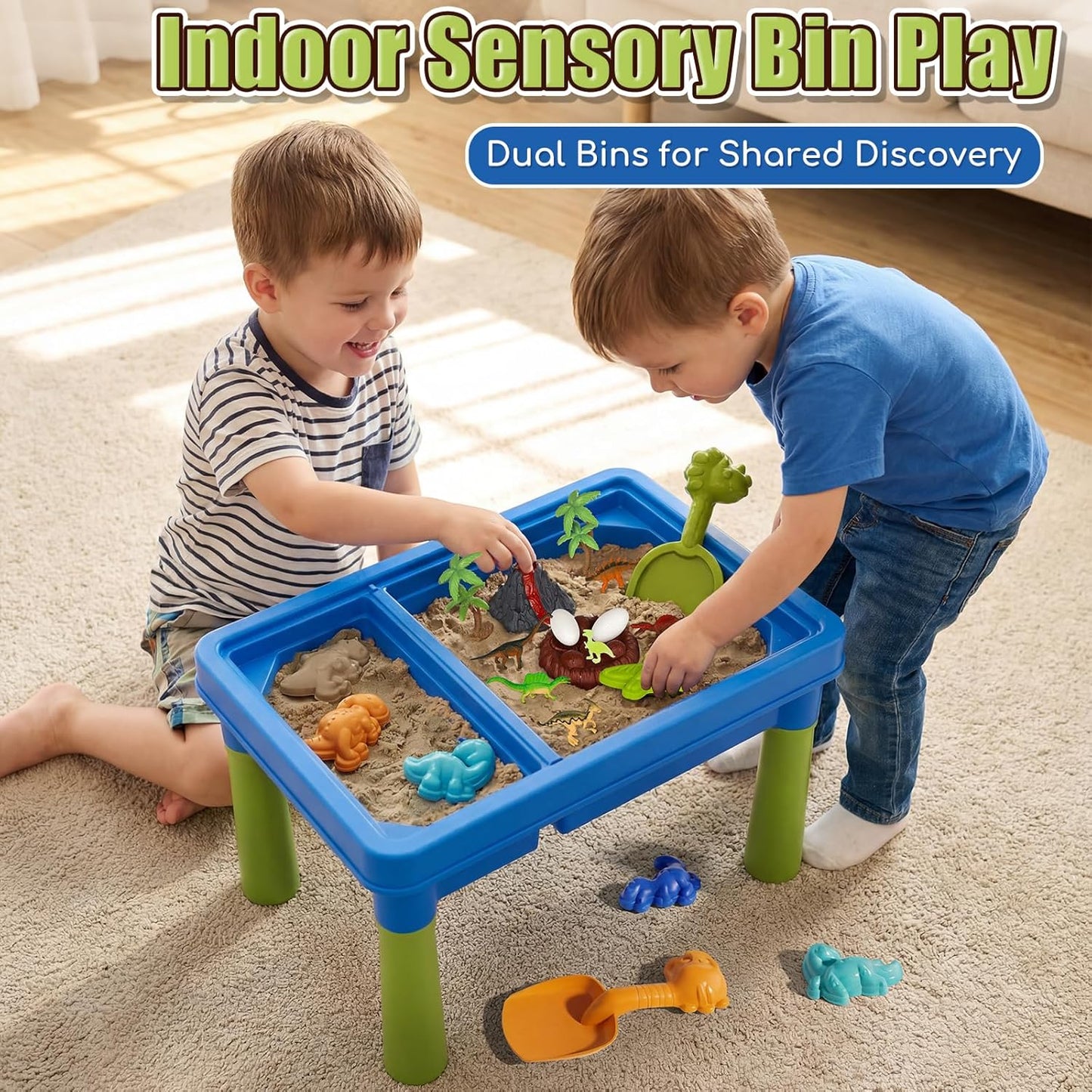 Lehoo Castle Sensory Table with Sensory Sand, Indoor Sensory Bin with Lid & 2.6lbs Play Sand, Construction Kit with 6 Alloy Trucks & Castle Molds, Sensory Toys for Toddler Boys and Girls