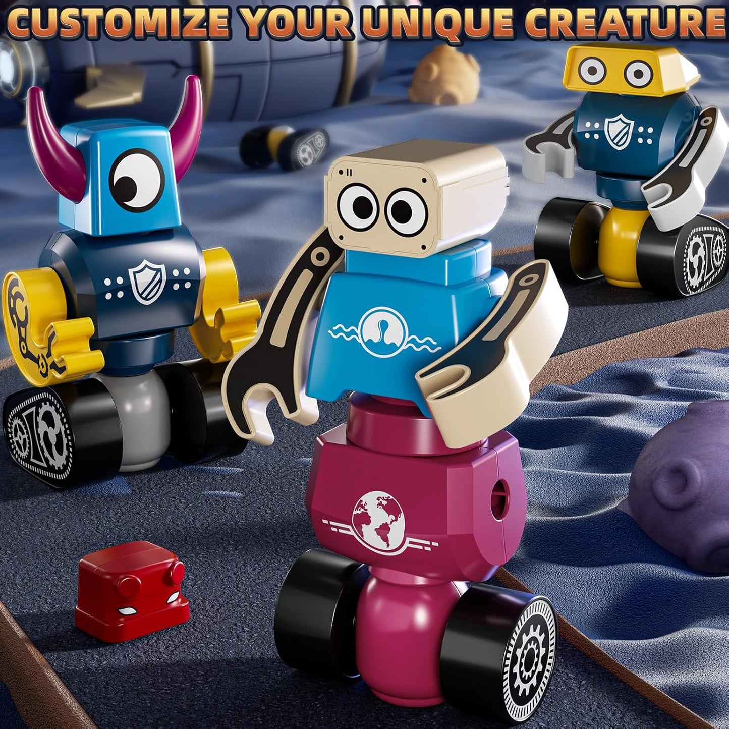Magnets Robot Building Toys for Kids Ages 3-5 4-8 - 106 PCS Monsters Toys Robot Stacking Building Blocks Set with Storage Box, Creative Learning Christmas and Birthday Gifts for Boys Girls 2-4