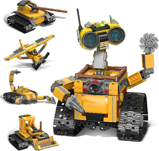 HiWEEGO Robot Building Sets for Kids - 5 in 1 Wall Robotic Kit, 748 PCS Robot with Interchangeable Arms Bulldozer Plane Building Block Toy Model for Boys Girls 8-12 Easter Home Decor