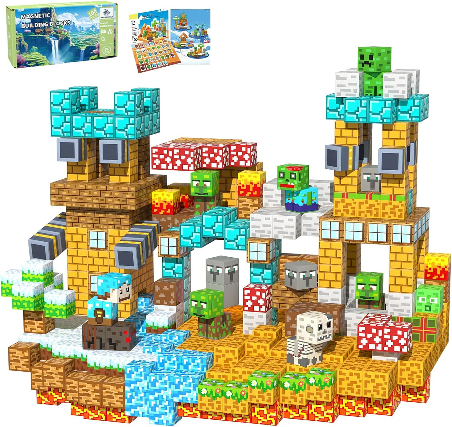 Magnetic Blocks Toys for Kids, 100 PCS Building Blocks Cubes, Stacking Magnetic Tiles Toys for Kids Toddlers Boys Girls Ages 3 4 5 6 7 8-12 Birthday Gifts Party Supplies (Underworld)