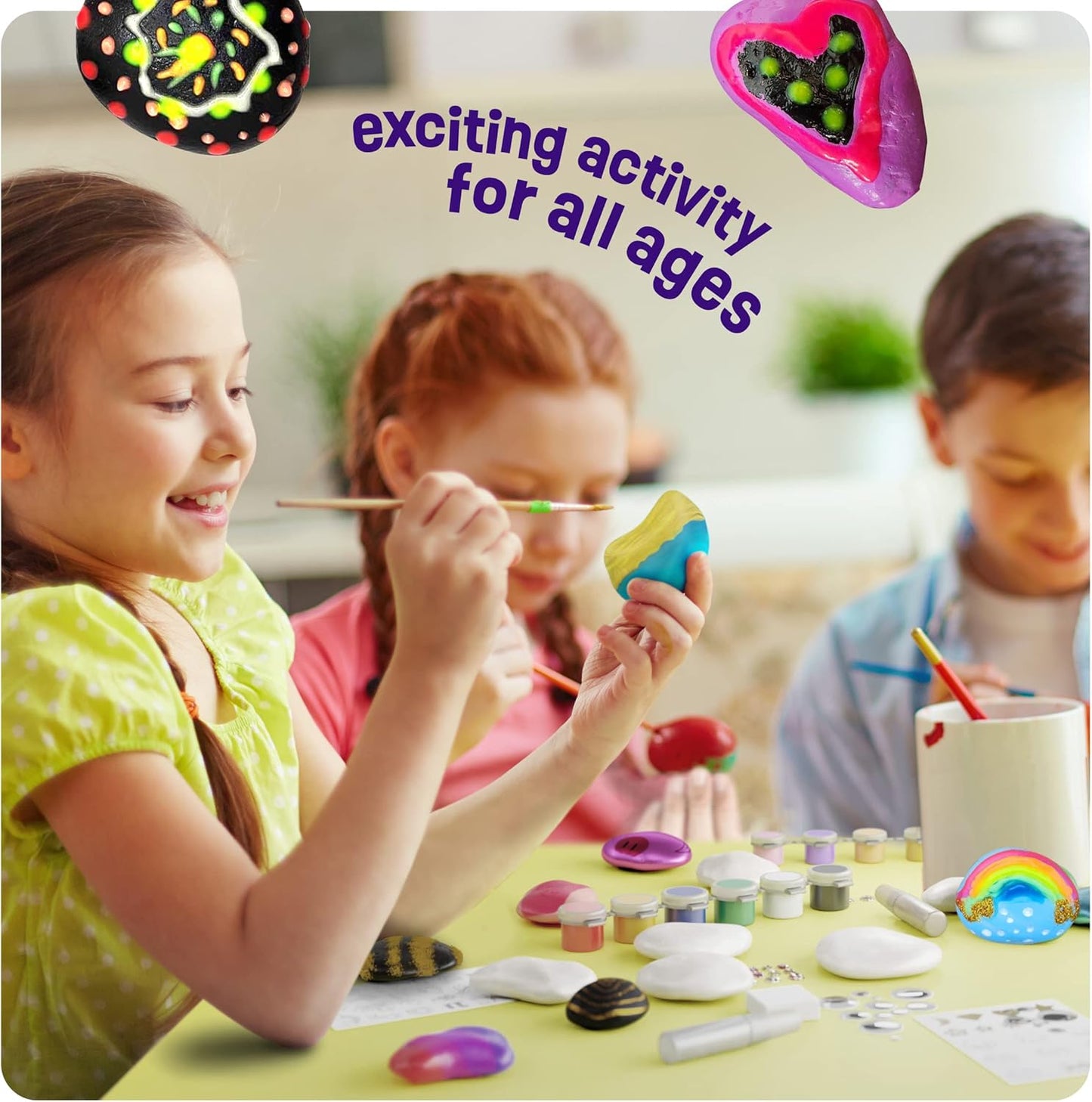 Dan&Darci Rock Painting Kit for Kids - Arts and Crafts for Girls & Boys Ages 6-12 - Craft Kits Art Set - Supplies for Rocks Paint - Best Tween Gift Ideas for Kid Activities Age 6 7 8 9 10 11