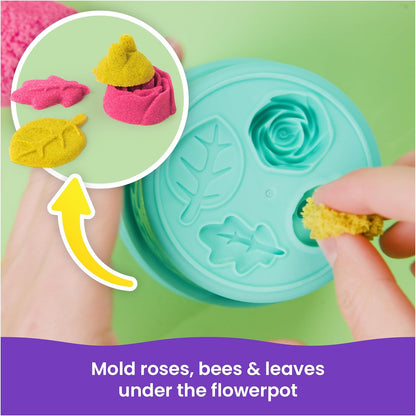 Kinetic Sand, SquishBlossom Blooming Flower with 8oz Neon Yellow & Pink Play Sand, Pot & Molds, Gifts for Mom & Kids, Arts and Crafts Sensory Toys