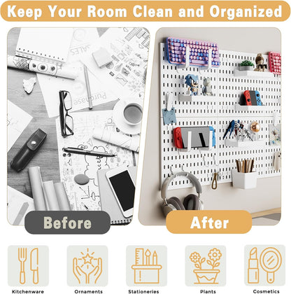 Pegboard Organizer Kit with 20 Accessories, Modular Hanging - 4 Pegboards & Tools for Kitchen, Home, Office - Wall Pegboard Organizer for Tools, and More - Peg Board Combination