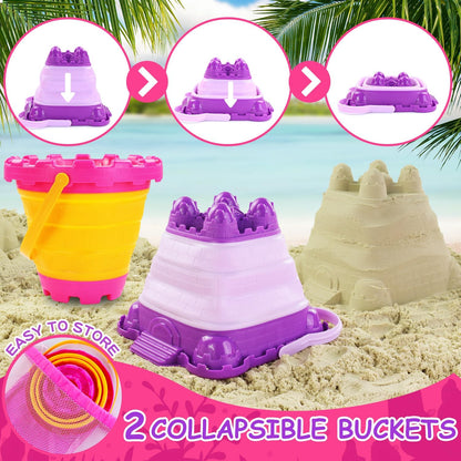 Elovien Beach Sand Toys, Large Dump Truck with Bucket, Sandbox Construction Toy Sand Castle Building Kit with Mesh Bag, Sand Molds, Shovels, Worker Figures, Kids Toddlers Summer Outdoor Travel Toys