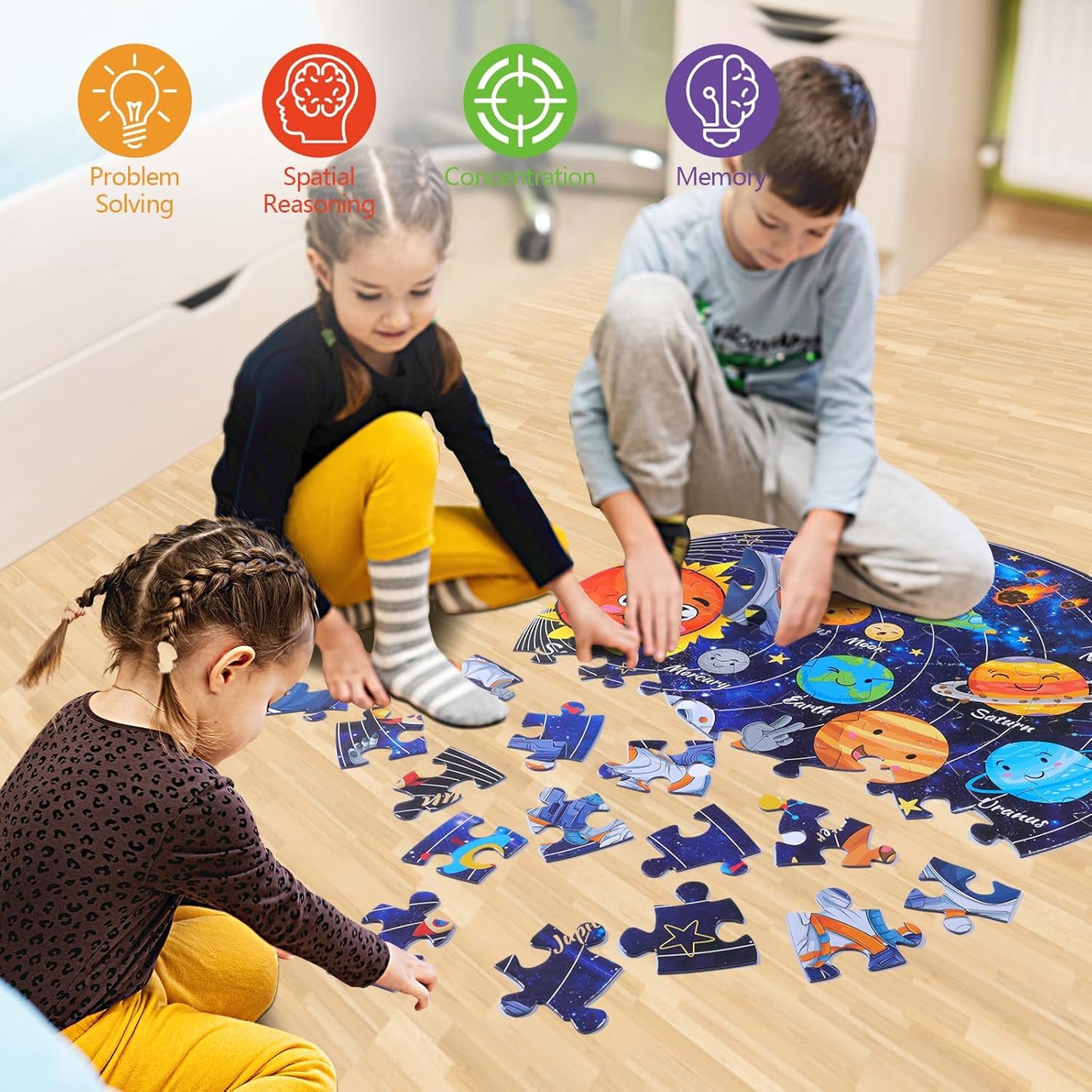 Civaner 70 Pieces Floor Puzzles Round Large Puzzles for Kids Ages 3-5 5-8 Jumbo Jigsaw Puzzle Educational Gifts for Toddlers Girls Boys Baby Shower Holiday Birthday(Unicorn)