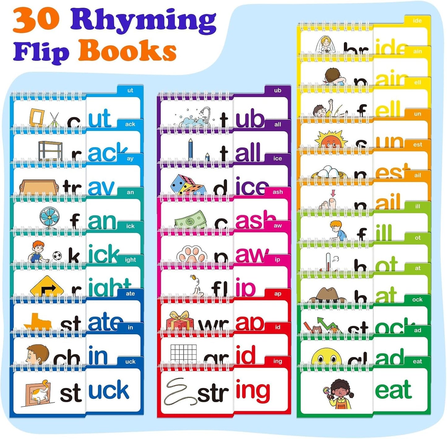 Word Family Build Book Phonics Flash Cards, 30 Read and Rhyme Flip Books, Sight Words Flash Cards Kindergarten, Learn to Read Flip Books for Kids Homeschool Preschool Classroom Must Haves