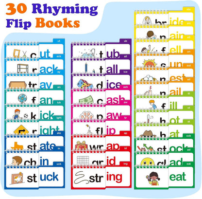 Word Family Build Book Phonics Flash Cards, 30 Read and Rhyme Flip Books, Sight Words Flash Cards Kindergarten, Learn to Read Flip Books for Kids Homeschool Preschool Classroom Must Haves